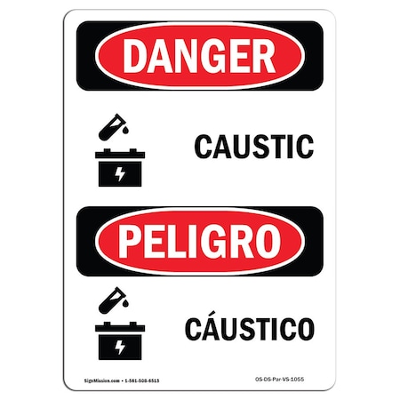 Signmission Safety Sign, OSHA Danger, 14" Height, Rigid Plastic, Caustic, Bilingual Spanish OS-DS-P-1014-VS-1055